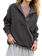 Chouyatou Women's Fashion V Neck Snap Button Long Sleeve Casual Loose Pullover Sweatshirt Activewear