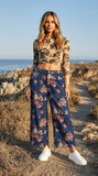 Chouyatou Women Mid Rise Cropped Wide Leg Jeans Baggy Floral Ankle Pants Denim Capris Flare Print Boho Palazzo Jeans Boyfriend