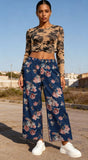 Chouyatou Women Mid Rise Cropped Wide Leg Jeans Baggy Floral Ankle Pants Denim Capris Flare Print Boho Palazzo Jeans Boyfriend
