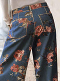 Chouyatou Women Mid Rise Cropped Wide Leg Jeans Baggy Floral Ankle Pants Denim Capris Flare Print Boho Palazzo Jeans Boyfriend