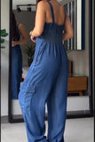 Chouyatou Womens Denim Overalls Jumpsuits Casual V-Neck Adjustable Straps Wide Leg Cargo Pants Twill Chino Bib Overalls
