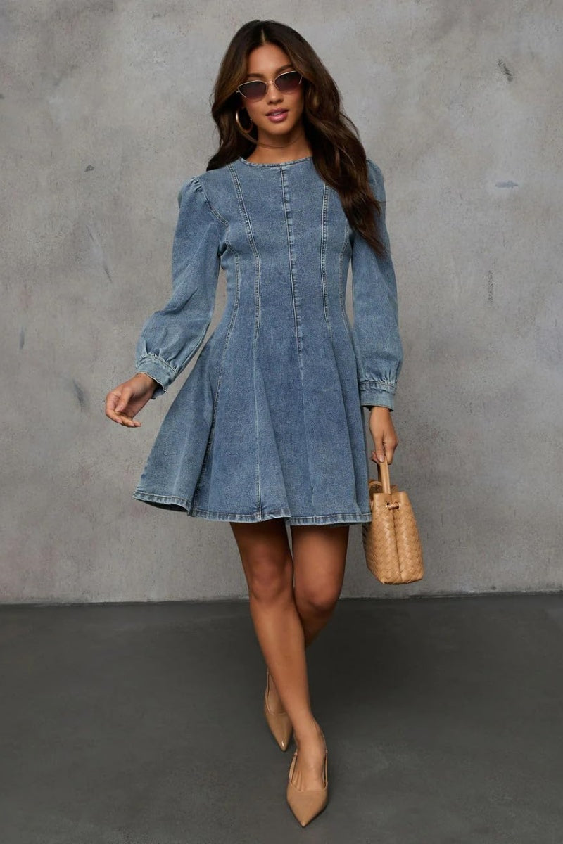 Chouyatou Women 2025 Fall Long Sleeve Denim Mini Dress Stretchy Slim F – CHOUYATOU