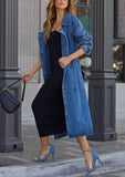 Chouyatou Women's Casual Double Breasted Long Denim Trench Coat Jean Jacket Trenchcoat with Belt Duster Coat