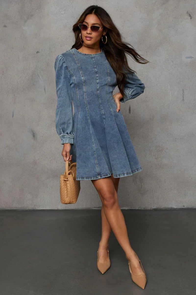 Chouyatou Women 2025 Fall Long Sleeve Denim Mini Dress Stretchy Slim F – CHOUYATOU