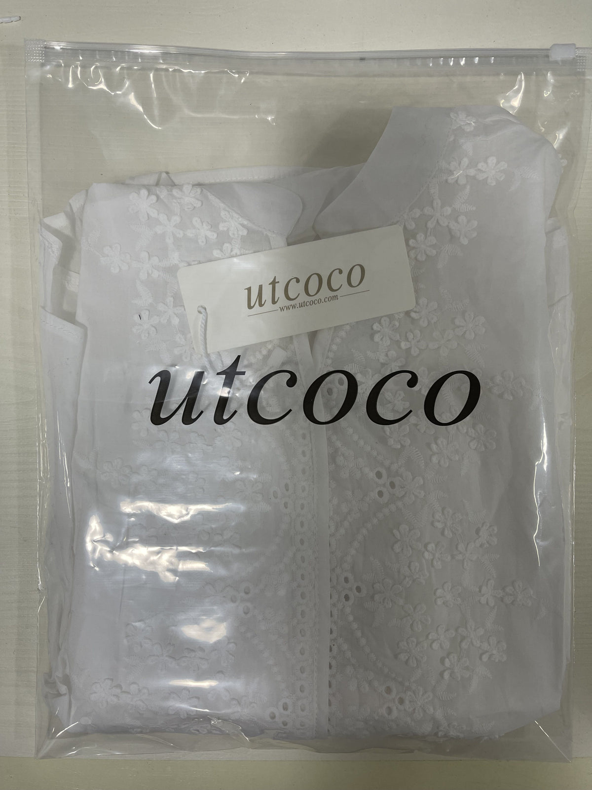 UTCOCO utcoco Women's Embroidered Eyelet Shirt Dresses Belted Puff Sleeve Button Down Swing Boho Cotton Maxi Shirt Dress