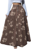 Chouyatou Women's Retro High Waisted Button Fly Flared Long Jean Skirts Pleated Flowy Swing A-line Denim Maxi Skirts