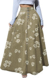 Chouyatou Women's Retro High Waisted Button Fly Flared Long Jean Skirts Pleated Flowy Swing A-line Denim Maxi Skirts
