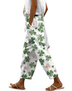 Chouyatou Women's Vintage Floral Print High Elastic Waist Wide Leg Capri Beach Palazzo Pants with Pockets