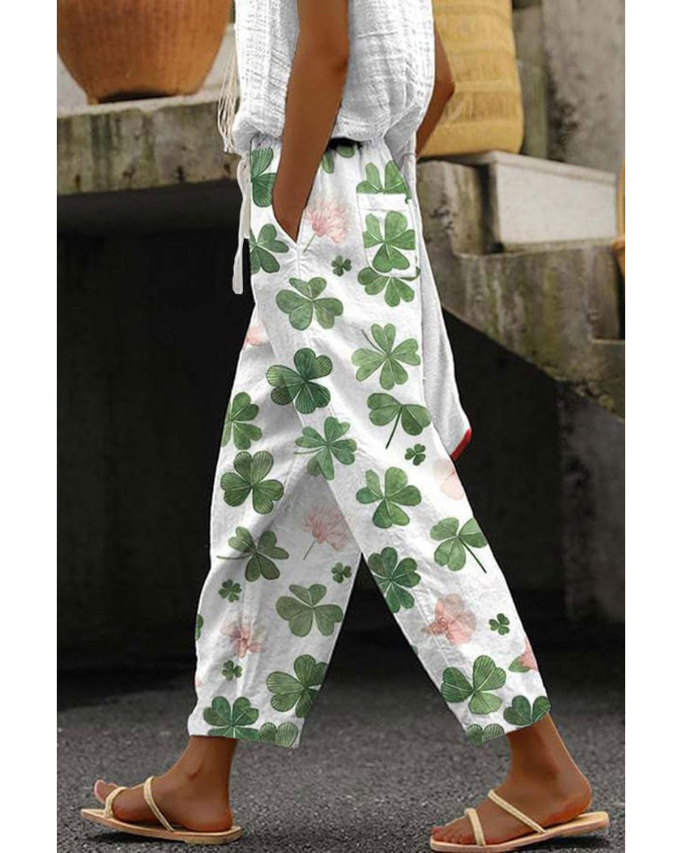 Chouyatou Women's Vintage Floral Print High Elastic Waist Wide Leg Capri Beach Palazzo Pants with Pockets