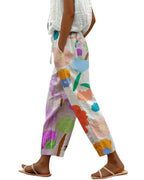 Chouyatou Women's Vintage Floral Print High Elastic Waist Wide Leg Capri Beach Palazzo Pants with Pockets