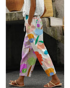 Chouyatou Women's Vintage Floral Print High Elastic Waist Wide Leg Capri Beach Palazzo Pants with Pockets