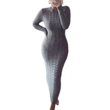 Chouyatou Women's Sexy Crewneck Long Sleeve Cable Knit Bodycon Maxi Pullover Sweater Dress