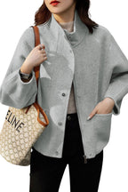 Chouyatou Women's Casual Stand Collar Single Breasted Short Wool Pea Coat Overcoat with Pockets