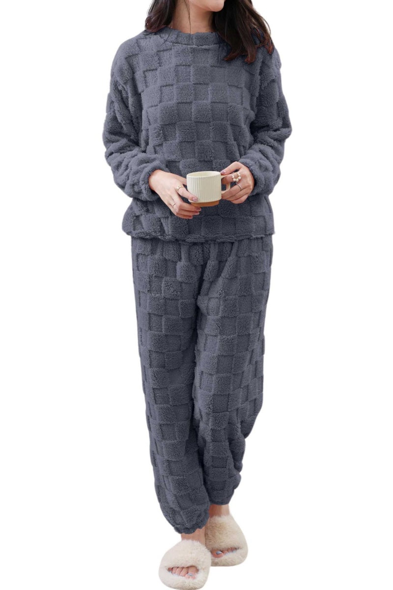 Chouyatou Women's Fluffy Pajamas Set Soft Comfy Fleece Pj Set 2 Piece Loungewear Winter Warm Sleepwear