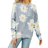 Chouyatou Women's Crewneck Long Sleeve Floral Printed Knitted Sweater Pullover Tops