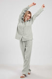 Chouyatou Womens Pajama Sets Cotton Pj Set Cute Heart Print Long Sleeve Button Down Shirt With Long Pants
