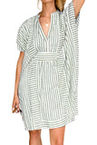 Chouyatou Womens Summer Loose Stripe Beach Dress Cover Ups Casual Batwing Sleeve Midi Tunic Shirt Dress