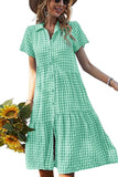 Chouyatou Women's Summer Flutter Sleeve Midi Long Gingham Dress Plaid Button Down Shirt Dress
