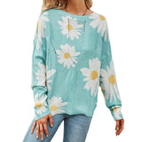 Chouyatou Women's Crewneck Long Sleeve Floral Printed Knitted Sweater Pullover Tops