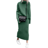 Chouyatou Women's Turtleneck 2 Piece Outfits Ribbed Knit Sweater Midi Pencil Skirt Set