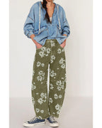Chouyatou Women Y2k Distressed Barrel Jeans Baggy Wide Leg Jeans Floral Printed Boyfriend Patchwork Denim Pants