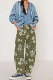 Chouyatou Women Y2k Distressed Barrel Jeans Baggy Wide Leg Jeans Floral Printed Boyfriend Patchwork Denim Pants