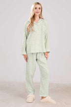 Chouyatou Cotton Pajama Sets Long Sleeve Button Down Shirt and Pants Sleepwear 2 Piece Gingham Pj Set
