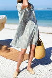 Chouyatou Womens Summer Loose Stripe Beach Dress Cover Ups Casual Batwing Sleeve Midi Tunic Shirt Dress