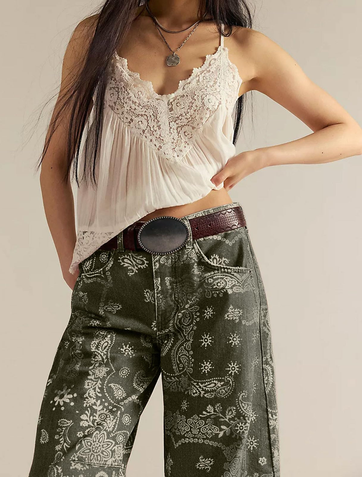 Chouyatou Women Boyfriend Baggy Barrel Jeans Floral Print Denim Ankle Pants Wide Leg Mid Rise Jeans Sweatpants Y2k Patchwork