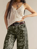 chouyatou Women Boyfriend Baggy Barrel Jeans Floral Print Denim Ankle Pants Wide Leg Mid Rise Jeans Sweatpants Y2k Patchwork