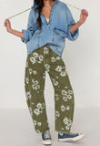 Chouyatou Women Y2k Distressed Barrel Jeans Baggy Wide Leg Jeans Floral Printed Boyfriend Patchwork Denim Pants