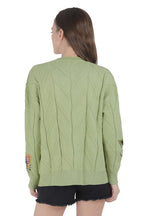 Chouyatou Women's Cable Knit Long Sleeve Open Front Cardigan Sheep V-Neck Button Down Embroidery Wool Blend Sweater Coat Outwear