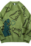 Chouyatou Women's Dinosaur Graphic Sweaters Cartoon Kwaii Knit Crewneck Long Sleeve Oversized Pullover Jumpers