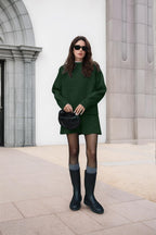 Chouyatou Women Sweater Skirt Sets 2 Pieces Outfits Loose Fit Pullover Sweater Knitted Mini Skirt