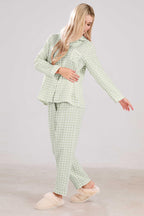 Chouyatou Cotton Pajama Sets Long Sleeve Button Down Shirt and Pants Sleepwear 2 Piece Gingham Pj Set