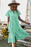 Chouyatou Women's Summer Flutter Sleeve Midi Long Gingham Dress Plaid Button Down Shirt Dress