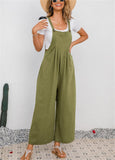 Chouyatou Women's Summer Wide Leg Bib Linen Overalls Palazzo Pants Casual Linen Jumpsuits