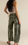 chouyatou Women Boyfriend Baggy Barrel Jeans Floral Print Denim Ankle Pants Wide Leg Mid Rise Jeans Sweatpants Y2k Patchwork