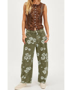 Chouyatou Women Y2k Distressed Barrel Jeans Baggy Wide Leg Jeans Floral Printed Boyfriend Patchwork Denim Pants