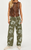 Chouyatou Women Y2k Distressed Barrel Jeans Baggy Wide Leg Jeans Floral Printed Boyfriend Patchwork Denim Pants