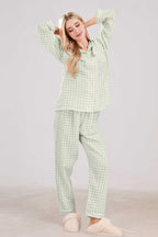 Chouyatou Cotton Pajama Sets Long Sleeve Button Down Shirt and Pants Sleepwear 2 Piece Gingham Pj Set