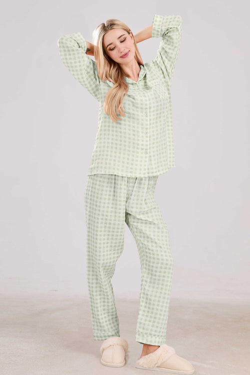 Chouyatou Cotton Pajama Sets Long Sleeve Button Down Shirt and Pants Sleepwear 2 Piece Gingham Pj Set
