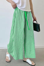 Chouyatou Women's Plaid Wide Leg Culotte Pants Gingham High Elastic Waisted Cropped Palazzo Pants with Pockets