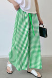 Chouyatou Women's Plaid Wide Leg Culotte Pants Gingham High Elastic Waisted Cropped Palazzo Pants with Pockets