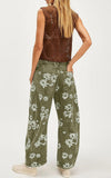 Chouyatou Women Y2k Distressed Barrel Jeans Baggy Wide Leg Jeans Floral Printed Boyfriend Patchwork Denim Pants