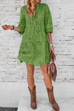 Chouyatou Women's 2025 Eyelet Lace Midi Dress V Neck Puff 3/4 Sleeve Button Tiered Sexy A Line Sun Dress