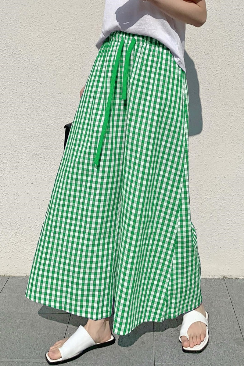 Chouyatou Women's Plaid Wide Leg Culotte Pants Gingham High Elastic Waisted Cropped Palazzo Pants with Pockets