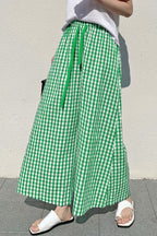Chouyatou Women's Plaid Wide Leg Culotte Pants Gingham High Elastic Waisted Cropped Palazzo Pants with Pockets