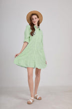Chouyatou Womens Striped Button Down Midi Shirt Dress Casual Loose Cuffed Long Sleeve Mid Long Dresses
