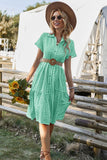 Chouyatou Women's Summer Flutter Sleeve Midi Long Gingham Dress Plaid Button Down Shirt Dress